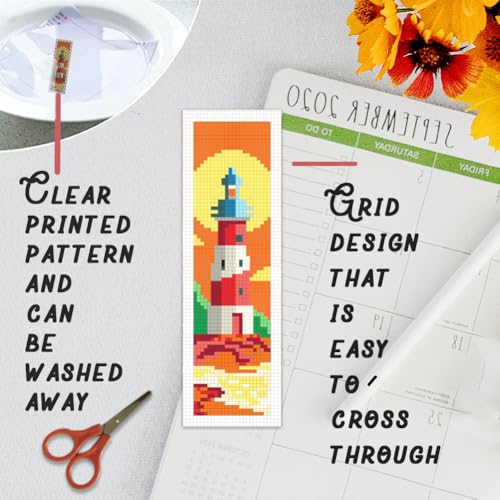 BEUNITONE 6 Pcs Summer Cross Stitch Bookmark Kits for Adults Beginners - style: Island Elements