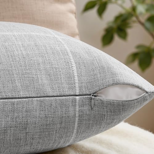 2 Packs Grid Embroidery Lumbar Pillow Covers 12x20in Light Grey - color: Light Grey, size: 20" x 12" (Pack of 2)