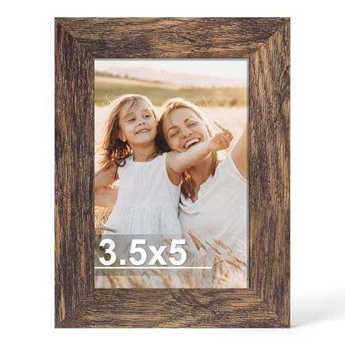 Hongkee 3.5x5 Picture Frame, Real Glass Wood Frame(Rustic Brown, 1 Pack) - color: Rustic Brown, size: 3.5X5 in