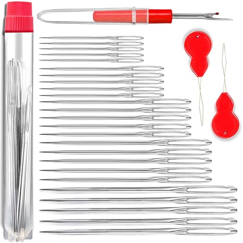 25 PCS Large Eye Sewing Needles, 5 Sizes Hand Sewing Needles, Including Embroidery - 25PCs with 2 Pcs Needle Threader and 1 Pcs Seam Ripper - color: 25 pack
