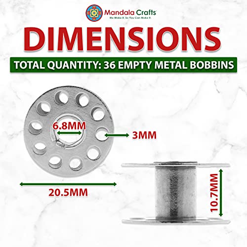 Mandala Crafts Silver Metal Class 15J Empty SA156 Bobbins for Sewing 36 PCs - color: Silver, size: Size A 36 Rolls