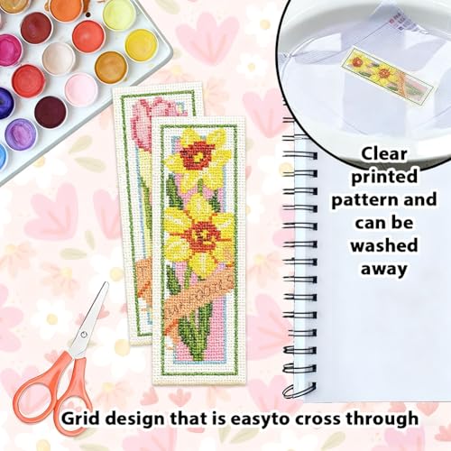 ORIGACH 6 Set Spring Floral Cross Cross Stitch Bookmark Kit for Beginner - style: Spring Floral