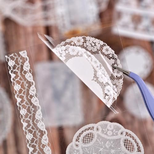 Lace Stickers for Scrapbooking, 30 Sheets Scrapbook Stickers Book for Wedding Invitations, Bridal Scrapbook Supplies, Transparent PET Stickers for Junk Journaling, Girl's Dream Themed - color: Girlish Dream Lace