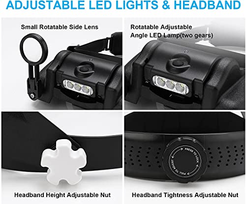Dilzekui Magnifying Glasses w/Light,1X-14X Rechargeable Headband Magnifier