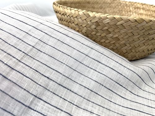 100% Linen Fabric – Lightweight Prewashed – Horizontal Stripe Patterns – Precut Style – Soft & Breathable – 52” Width – by The Linen Lab (Blue 6208, 1 Yard pre Cut) - color: Blue 6208, size: 1 yard pre cut