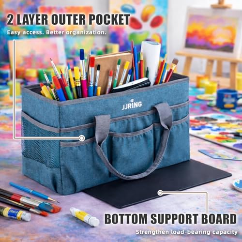 JJRING Large Art Supply Storage Tote Bag With Mesh Pockets, Green - color: Green
