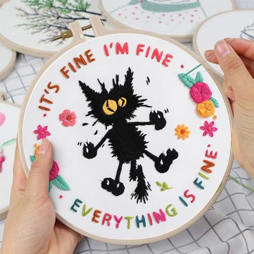 Louise Maelys Cute Cat Embroidery Kit for Beginners DIY Needlepoint - color: Pattern 14