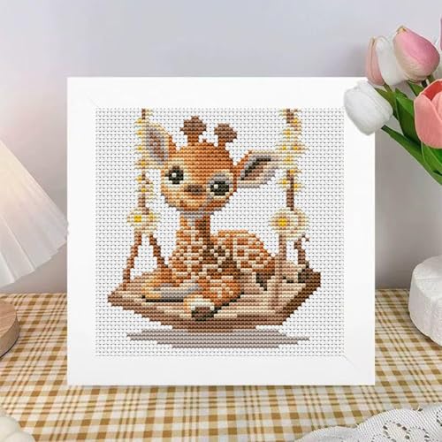 niurenmaoyi Deer 11CT Cross Stitch Kits for Beginner with Framed,7x7in - color: Cross Stitch Kits0518-04