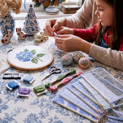 Sabary 6 Pack Blue Floral Needlepoint Project Bag Bow Pouch 11" x 13.8" - color: Blue, size: 11" X 13.8", style: Floral