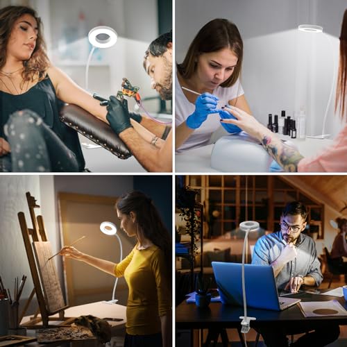 iZELL Reading Light, USB Clamp Lamp for Child Reading Book in Bed at Night, LED Small Desk Lamp with Silicone Adjustable Arm Clip on Beside Table for Studying Working Drafting Sewing - 15.8‘’ White - size: 15.8'' White