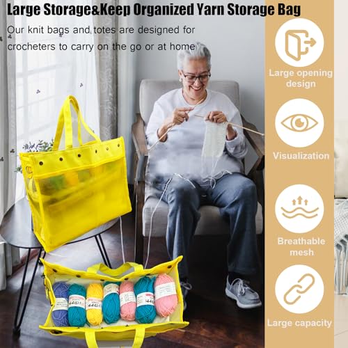 Knitting Bag Large Yarn Storage Organizer,Crochet Bags and Totes(Yellow) - color: Yellow