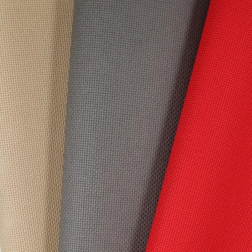 KCS 3 pc of 15" x 18"(38cmx45cm) Counted Cross Stitch Cotton Aida Cloth Needlework Rolled Fabric Box,18CT,Red+Khaki+Dark Grey - color: Red+khaki+dark Grey, size: 18CT