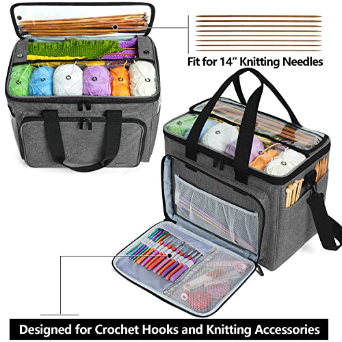 Teamoy Knitting Bag, Yarn Storage Organizer Crochet Bag Tote, Gray - color: Gray