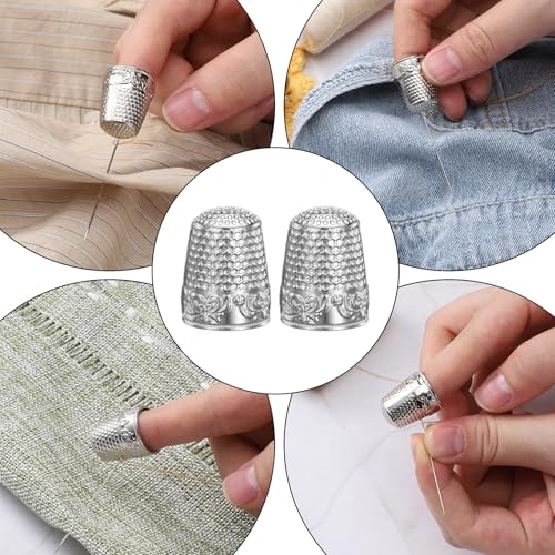 HJZHII 5Pcs Sewing Thimbles for Hand Sewing, Silver Metal Finger Protector, Quilting Craft Accessories for Knitting Needlework DIY Tools