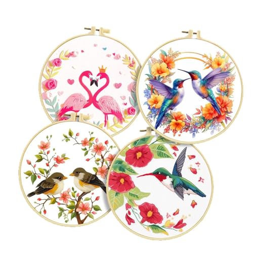 FEIYUENO 4 Pack Hummingbird Embroidery Kit for Adults Beginner, Bird - color: Bird