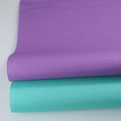 KCS 2 pc of 15" x 18"(38cmx45cm) Counted Cross Stitch Cotton Aida Cloth Needlework Fabric Box (Lavender+Sea Green, 14CT) - color: Lavender+sea Green, size: 14CT