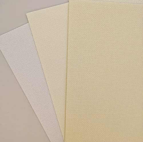 KCS 3 pc of 12" x 18" 14CT Counted Cotton Aida Cloth Cross Stitch Fabric (White+Natural Antique White+Cream) - color: White+natural Antique White+cream