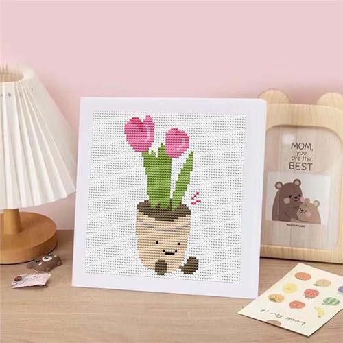 niurenmaoyi Flower 11CT Cross Stitch Kits for Beginner with Framed,7x7in - color: Cross Stitch Kits0518-07