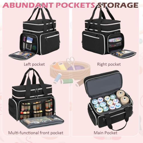 Lyhaxon Sewing Organizer Storage Bag, Double Layer Sewing Box Case - color: Black