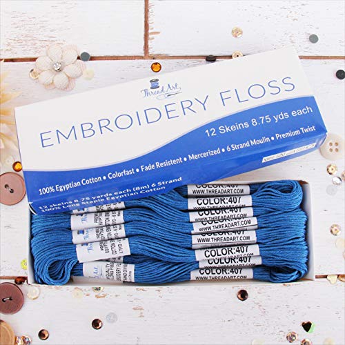 12 Skeins ThreadArt Cotton Embroidery Floss, Blue - color: Blue