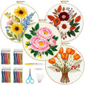 FEIYUENO 4 Pack Flower Pattern Embroidery Kit for Adults Beginner, Floral - color: Floral