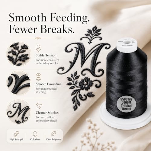 Simthread 5500Yds/5000M 40WT Polyester Embroidery Thread Black 900 - color: Black-900