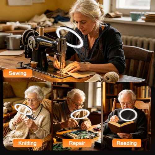 6X Hands Free Magnifying Glass with Light for Close Work, Neck Magnifier