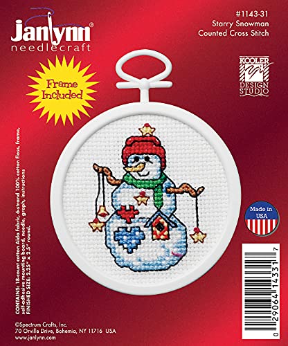 Janlynn 1143-31 18 Count Mini Counted Cross Stitch Kit, 2.5-Inch, Round, Starry Snowman