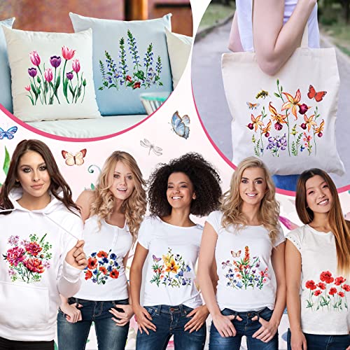 Fainne 12 Sheets Watercolor Flower Iron on Transfers for Clothing, Spring Dtf Ready to Press Heat Transfers Vinyl, Iron on Sticker Heat Transfer Patches, Decals for T-Shirts Jackets DIY Art Decor - style: Flower