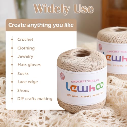 Size 3 Crochet Thread, 3 Pack Lace Yarn Ball 100% Cotton Natural - color: Natural
