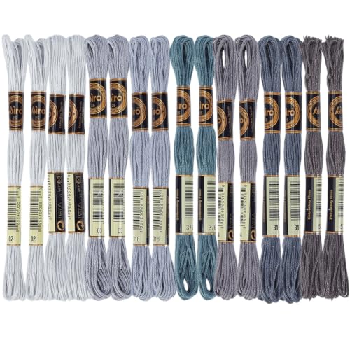 16 Skeins 140 Yard Gray Embroidery Floss 6 Ply Gradient Color Embroidery Thread Polyester Cross-Stitch Threads Friendship Bracelets String for Hand Embroidery String Art DIY Creation - color: Gray