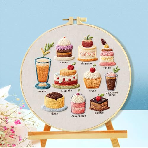 FEIYUENO 3 Sets Cake Pattern Embroidery Kit for Beginner Adults - color: Cake