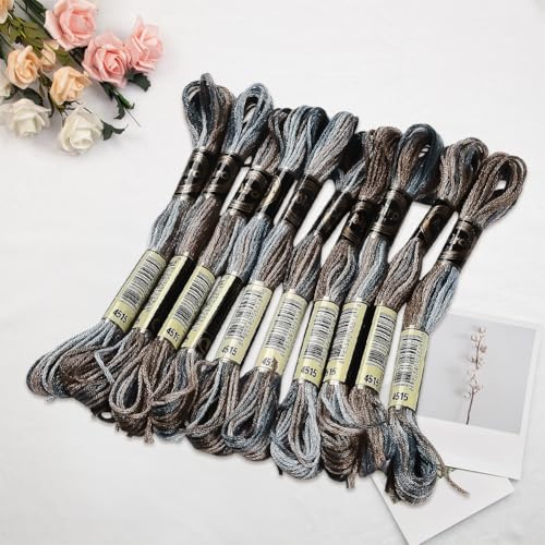 10 Skeins 6 Strands Brown Gradient Friendship Bracelet String Variegated Embroidery Needlepoint Cross Stitch Floss Yarn Thread Bulk for Sewing Bracelets Making Knitting Stitching Crafts DIY - color: Coffee