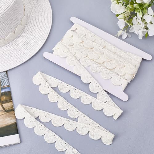 1 Inch White Cotton Lace Roll Ribbon Crochet Eyelet Embroidery Applique Trim Shell Embroidered Scalloped Edge Trimming Bulk for Sewing Making Crafts Dresses Clothes Wedding Home Decor DIY