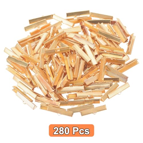 uxcell 280Pcs Ribbon Crimp Clamp Ends, 30mm Bookmark Pinch Crimp Ends, Cord Ends Fasteners Clasp Crimp Ends for DIY Bracelet Necklace Jewelry Making, Light Golden - color: Light Golden, size: 30mm