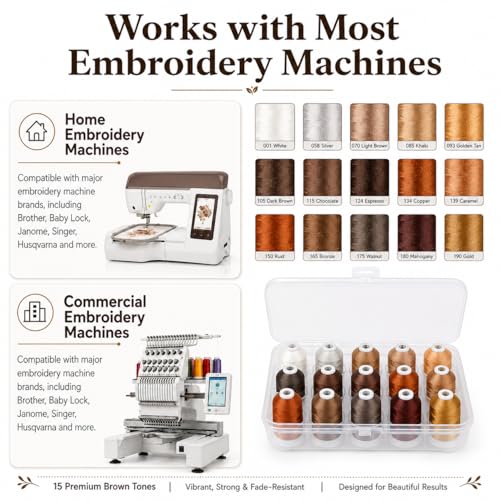 Simthread 15-Color Polyester Machine Embroidery Thread Set, Brown Series - color: 15C-Brown-Box
