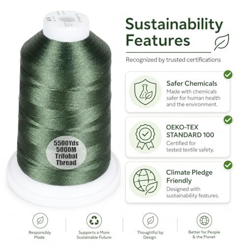 Simthread 5500Yds/5000M 40WT Polyester Embroidery Thread Green 519 - color: Green-519