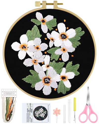 ERKOON Embroidery Kit for Beginners, Flower Cross Stitch Set Include Embroidery Cloth Hoops Threads for Craft Lover Hand Stitch with Embroidery Skill Techniques (Wildflowers) - color: Wildflowers