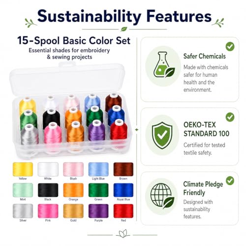 Simthread 15-Color Polyester Embroidery Thread Set, Basic Color Series - color: 15C-Basic-Box
