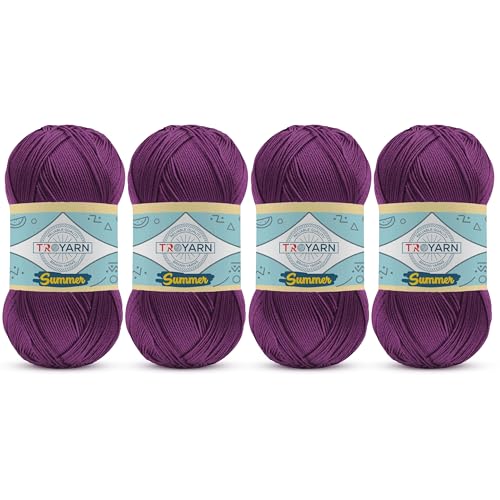 TROYARN Summer (4- Skeins Pack) Silk Effect Hand Knitting Yarn Crochet Art Lace Craft 100% Microfiber Acrylic 4x100 gr (4x383 yds) (105297 - Ornamental Cabbage) - color: 105297 - Ornamental Cabbage, size: 4 Skein
