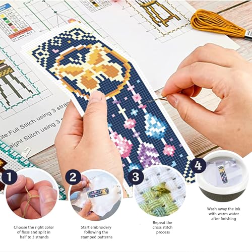 FREEBLOSS 6 Set Cross Stitch Bookmark Kits Dreamcatcher Pattern Stamped Embroidery Kit Stitch Bookmarks DIY Book Marks Printed Cross Stitch Kits with Instructions for Beginners Adults 8''x2.4'' - style: Dreamcatcher