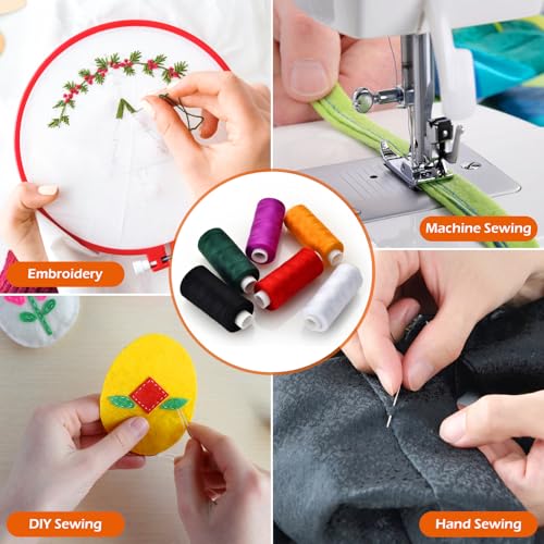 6 Pcs Sewing Thread Kit, 400 Yards Each Spool 402 Polyester Thread with Sewing Needle & Threader, Sewing Threads for Sewing Machine, Hand Stitching, Embroidery - color: colorful