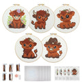 Kuabiz 5 Sets Highland Cow Embroidery Kits for Beginners Cross Stitch Kit for Adults Highland Cow Pattern Embroidery Starter Kit Embroiderys Hoop Needlepoint Kits with Instruction Needles Threads - style: Highland Cow