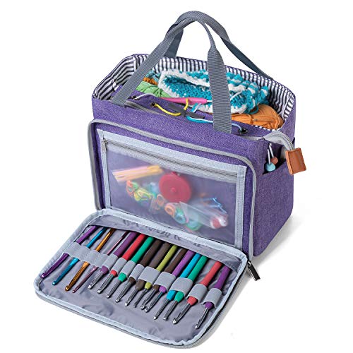 Luxja Crochet Yarn Storage Tote Bag, Purple - color: Purple