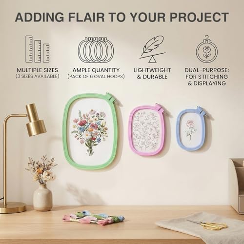Waaqkid 6 Pack Square Embroidery Hoops Set, Reusable Rectangle Cross Stitch Ring and Frames ( Mini 3.5×5" Small 4.3×6" Large 7×10") for DIY Craft