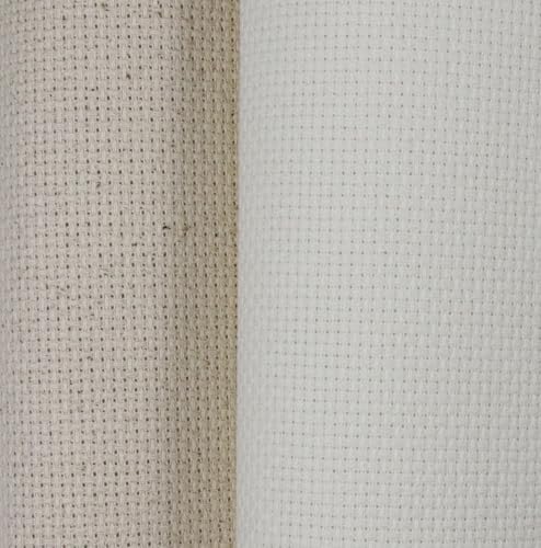 KCS 2 pc of 15" x 18"(38cmx45cm) Counted Cross Stitch Cotton Aida Cloth Needlework Fabric Box (Antique White+Oatmeal, 14CT) - color: Antique White+oatmeal, size: 14CT