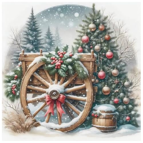 Fotasmua Christmas Snow Scene Stamped Cross Stitch Kit for Adult, Christmas Cross Stitch Kits, 11CT Needlepoint Counted Cross Stitch Embroidery Kit for Beginners Crafts for Home Wall Decor 14x14 Inch - color: SZXY009-US