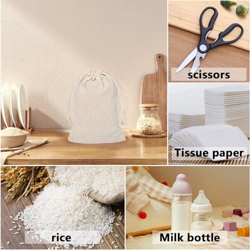 calary 50pcs Double Canvas Drawstring Bag Cotton Pouch Gift Sachet Muslin Reusable Tea Bag - style: 5.9x7.9 Inch (Pack of 50)