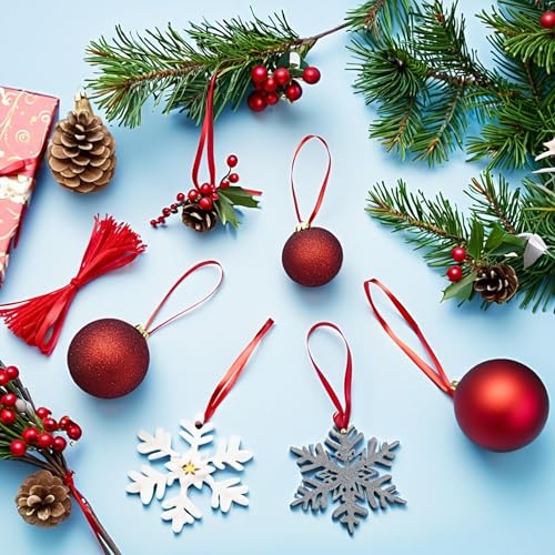 100 Pack Red Velvet Christmas Ornament Hangers, 4.7 Inch Pre-Tied Ornament Ribbon Loops, Soft Fabric Hanging Strings for Christmas Tree Decorations, DIY Crafts, Tags