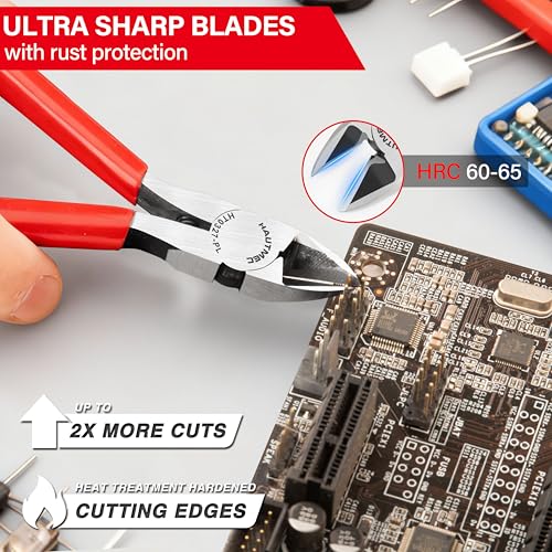 HAUTMEC 5" Precise Small Flush Cutters of Engineer Wire Cutters Pliers 10PCS Side Cutters with Location Pin for Fine Shearing, Perfect for Circuit Board Cutting, Electronic Components, HT0327-10PC - color: 5 Inch-10pcs